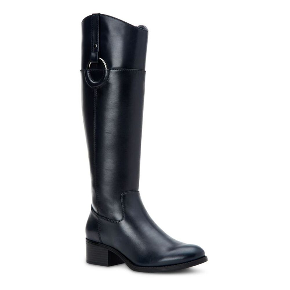 ALFANI Womens Black Round Toe Stacked Heel Zip-Up Leather Riding Boot 6.5 WC